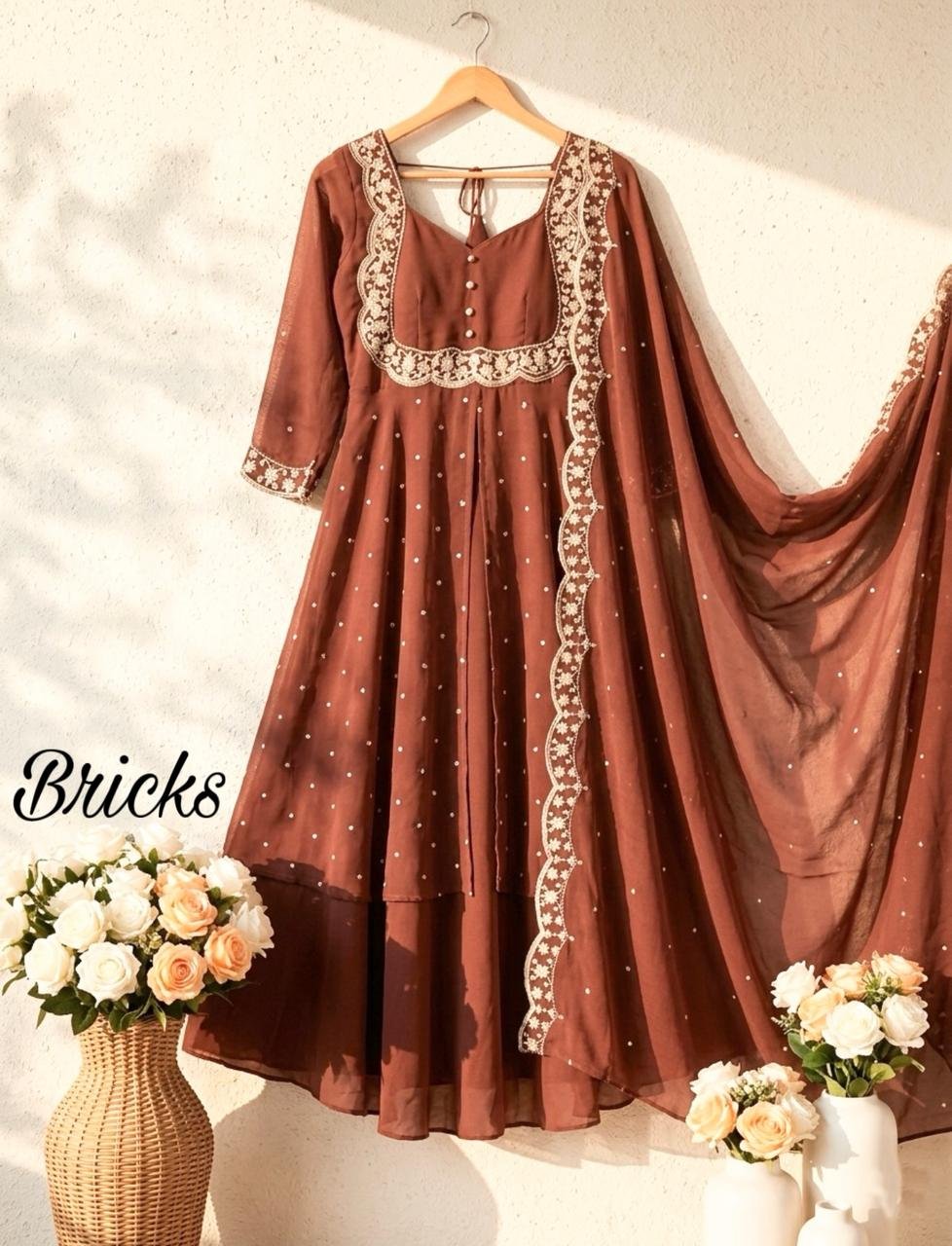 3piece set with sequin embroidery with scalloped dupatta borders - Image 20