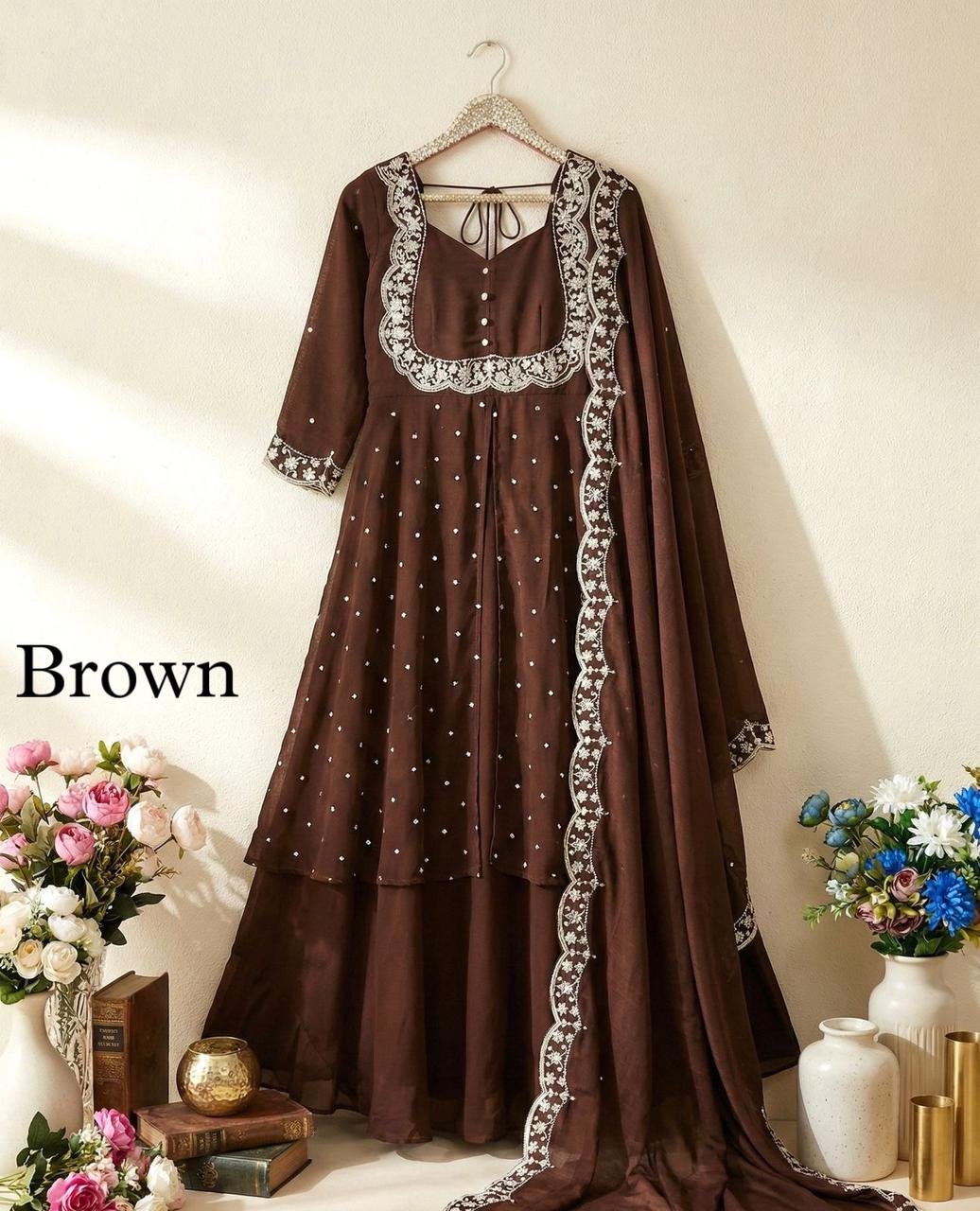 3piece set with sequin embroidery with scalloped dupatta borders - Image 19