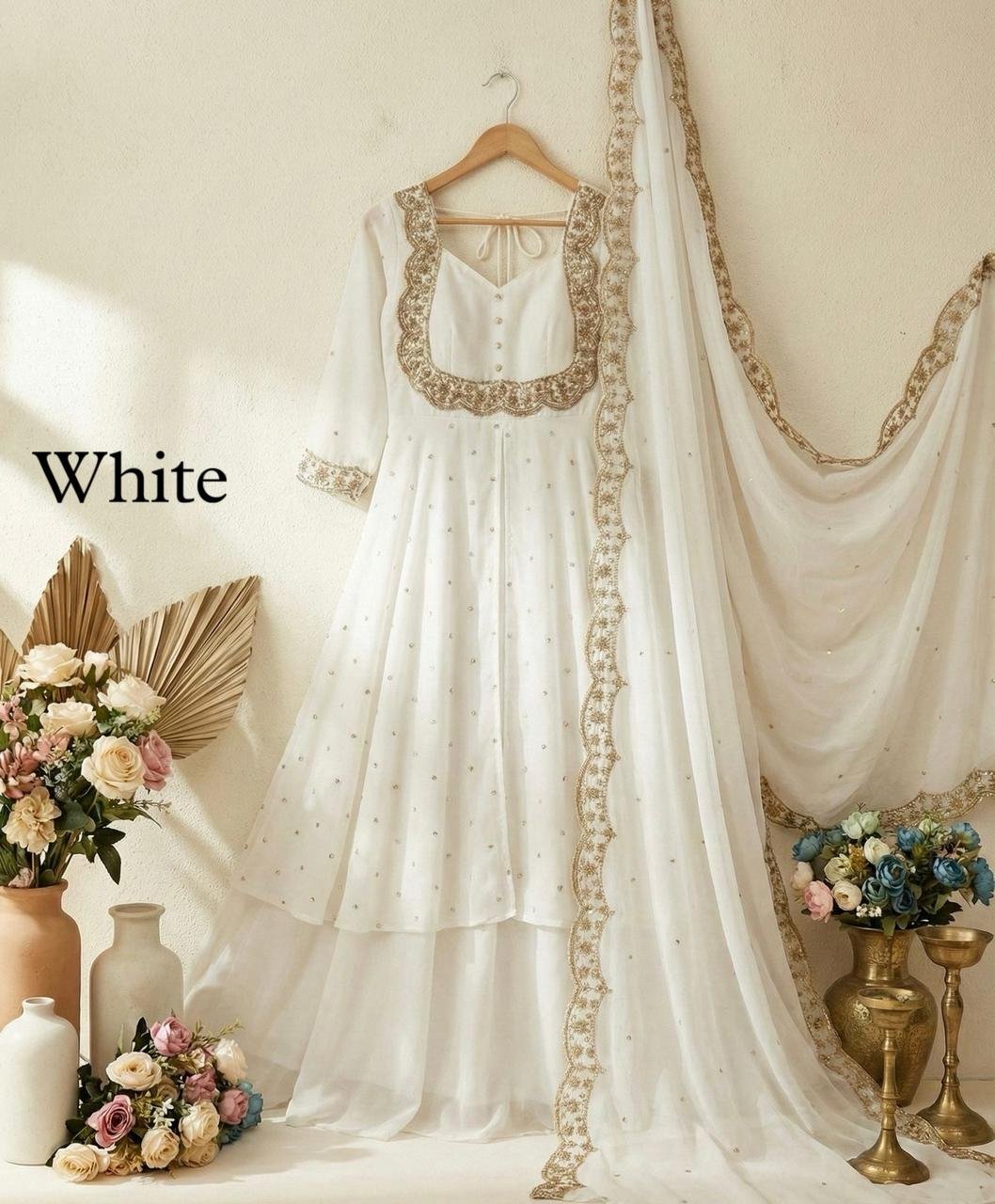 3piece set with sequin embroidery with scalloped dupatta borders - Image 21