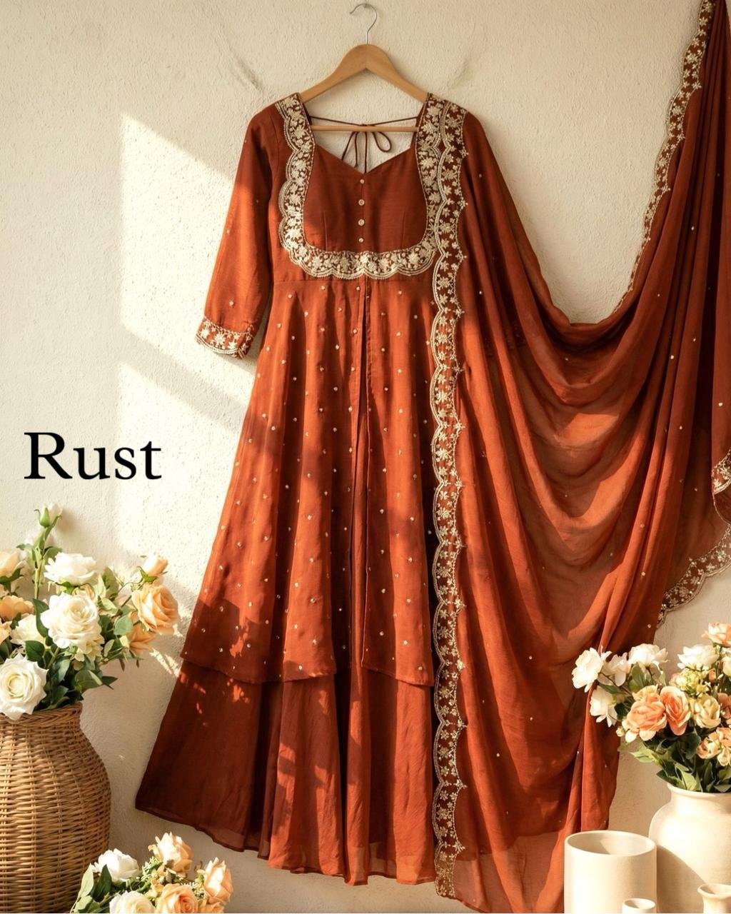 3piece set with sequin embroidery with scalloped dupatta borders - Image 17