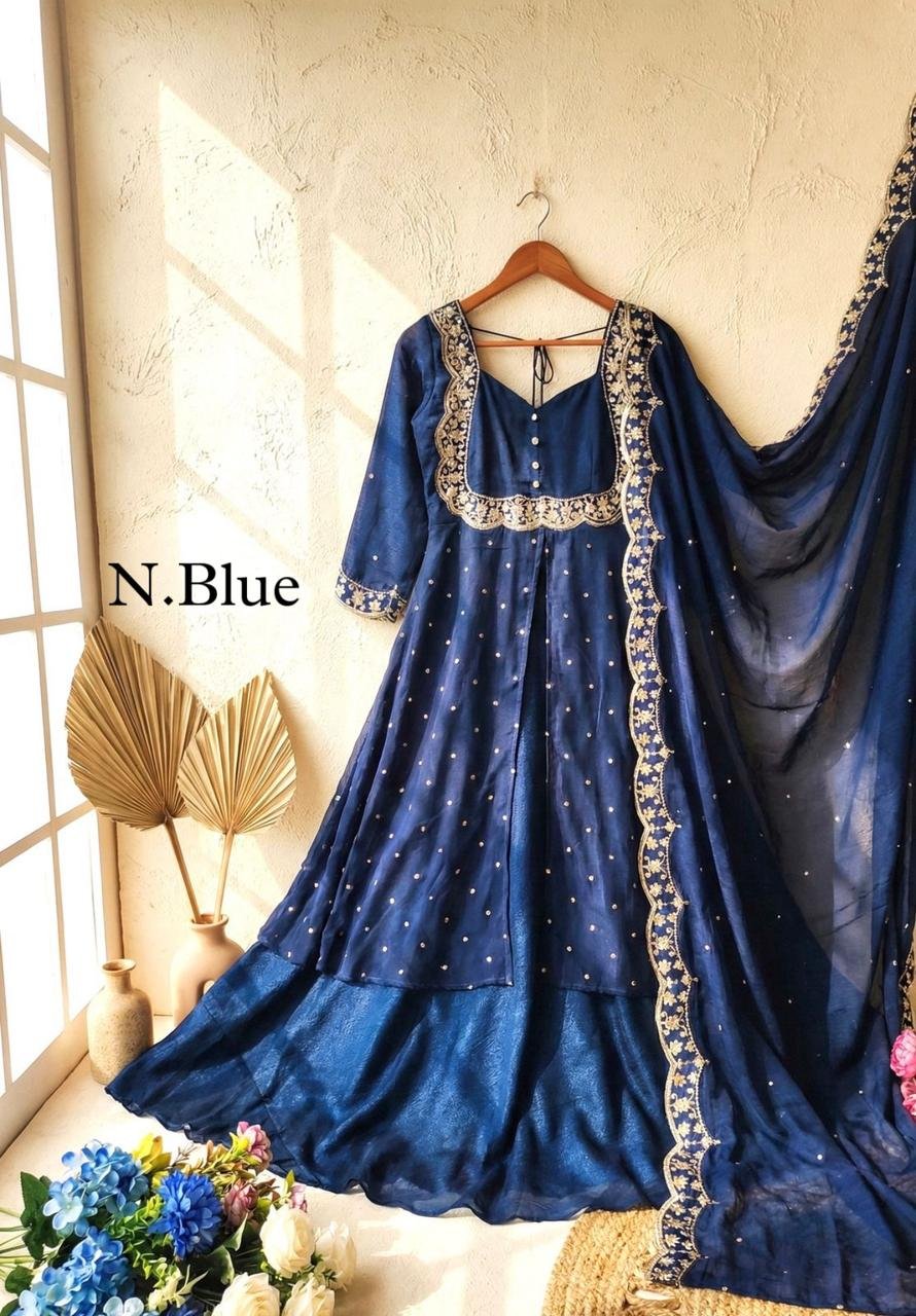 3piece set with sequin embroidery with scalloped dupatta borders - Image 18