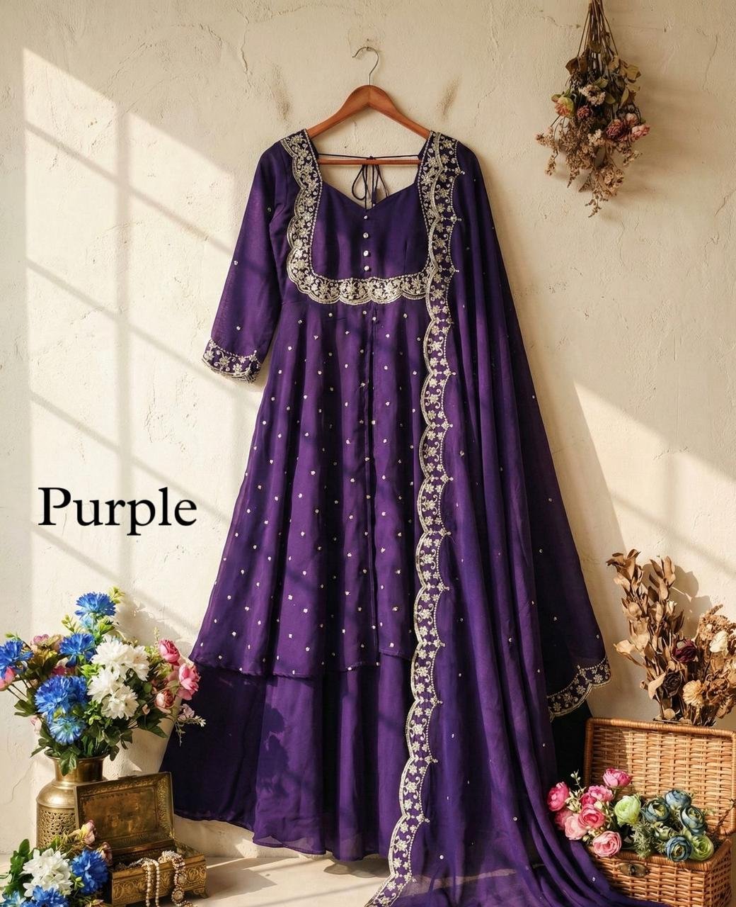 3piece set with sequin embroidery with scalloped dupatta borders - Image 15