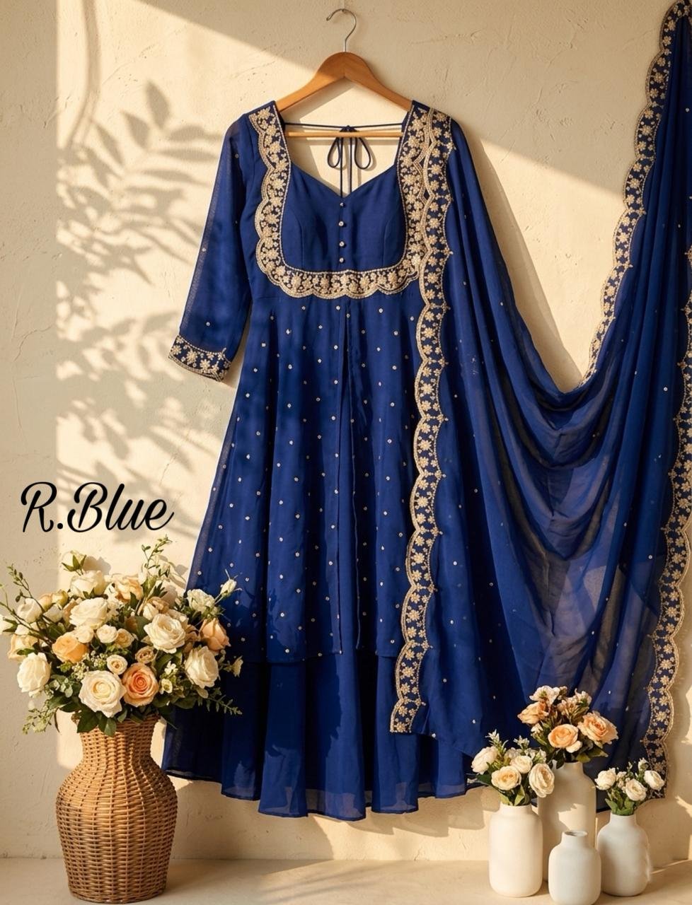 3piece set with sequin embroidery with scalloped dupatta borders - Image 14