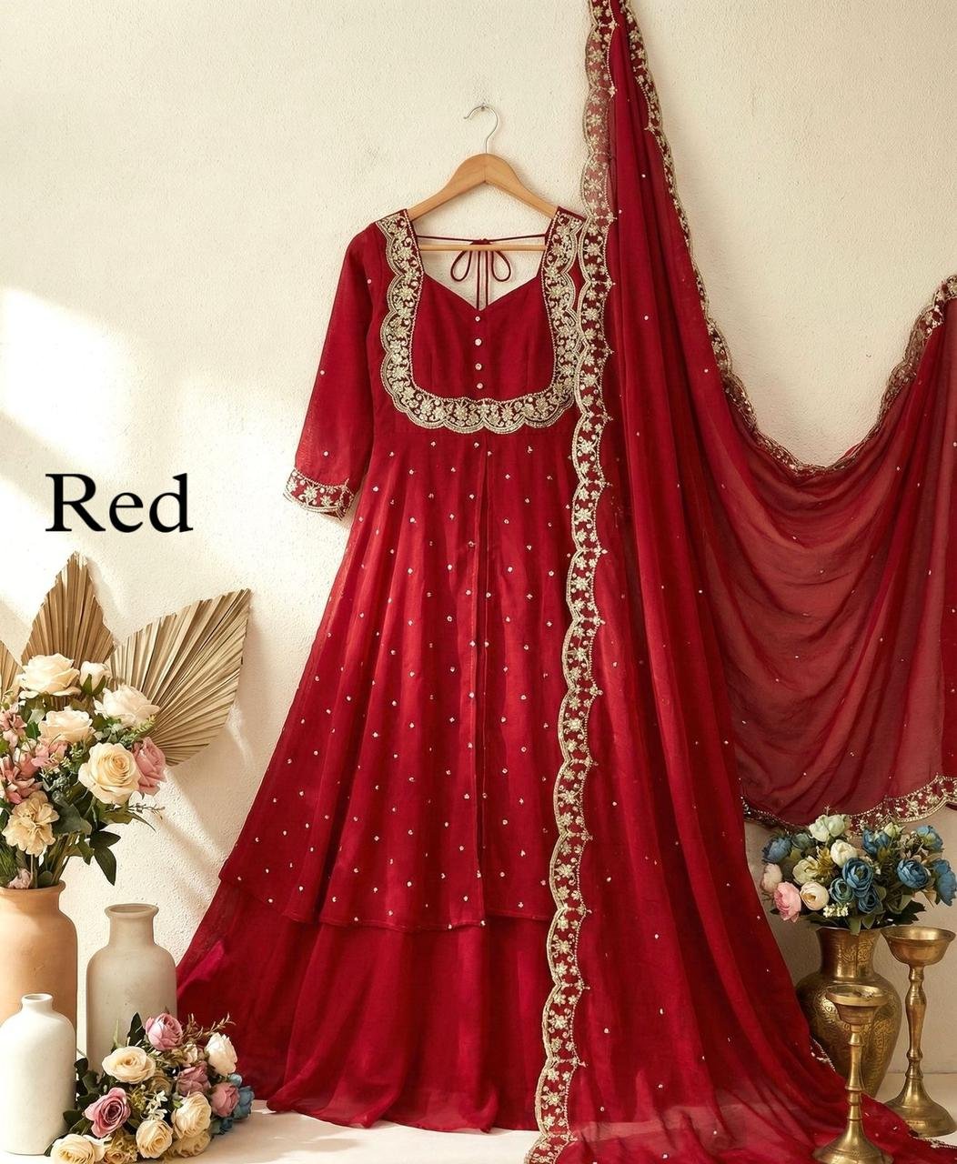 3piece set with sequin embroidery with scalloped dupatta borders - Image 16