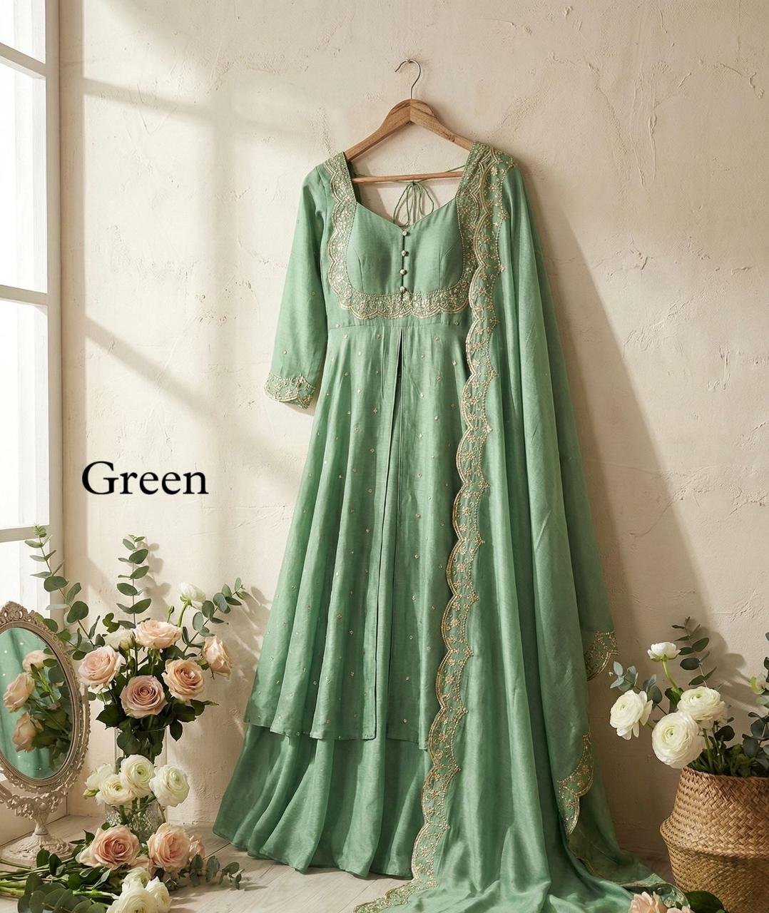 3piece set with sequin embroidery with scalloped dupatta borders - Image 11