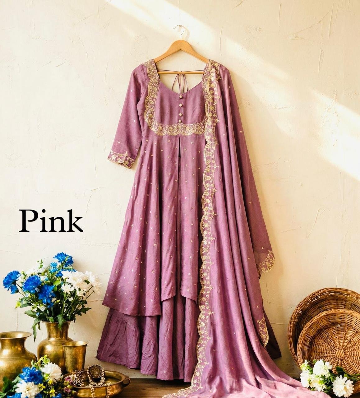 3piece set with sequin embroidery with scalloped dupatta borders - Image 8
