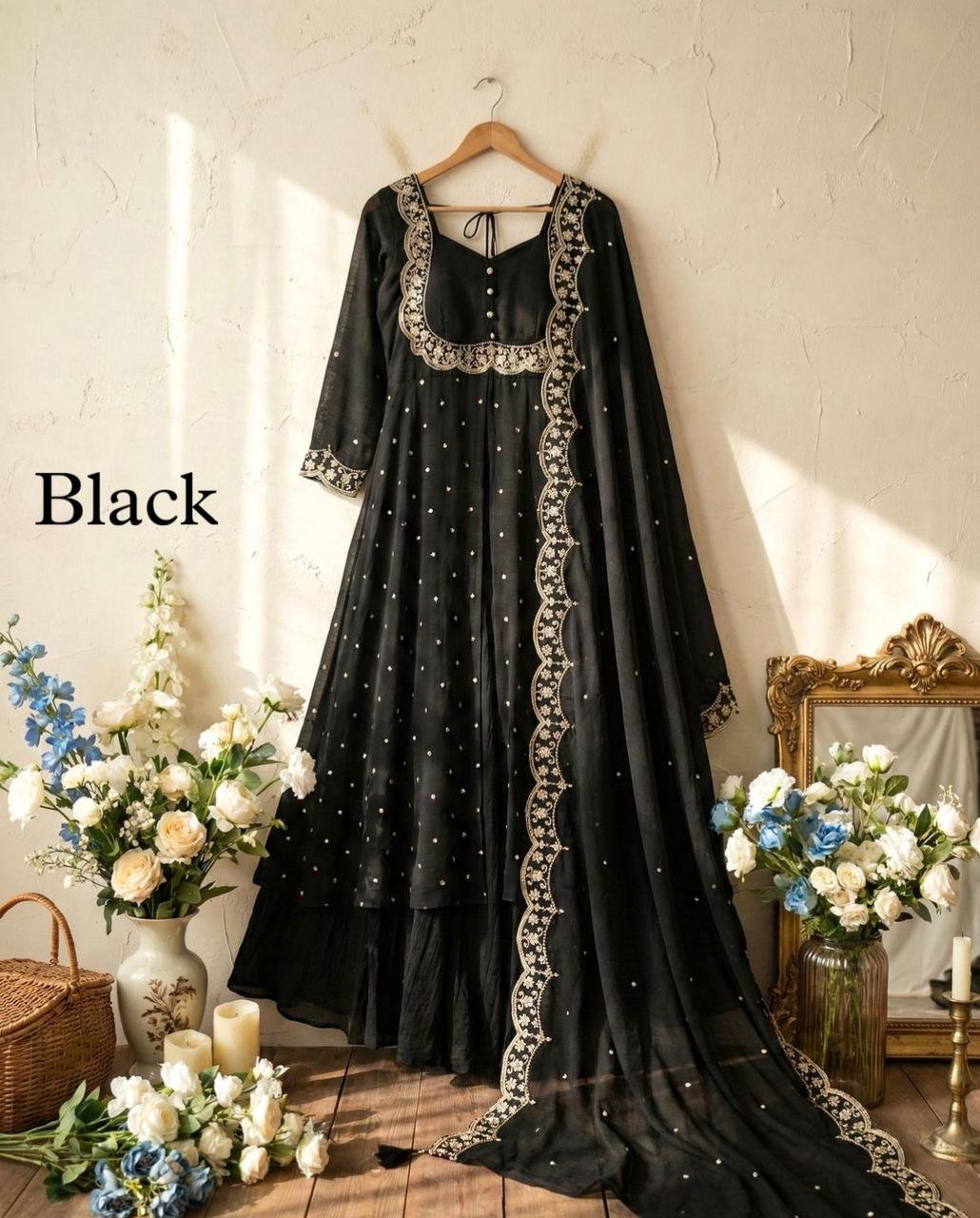 3piece set with sequin embroidery with scalloped dupatta borders - Image 9
