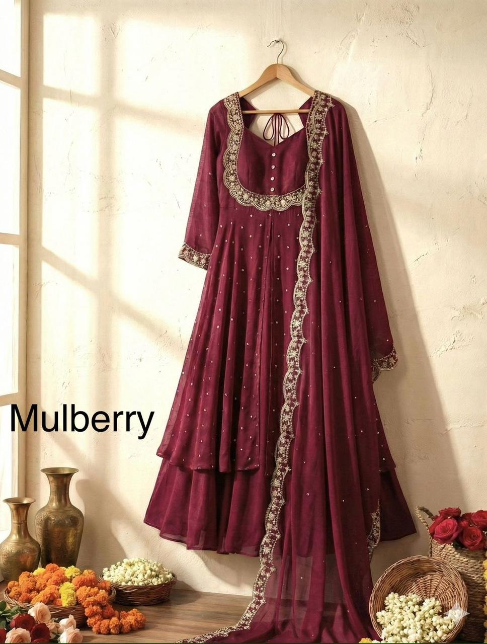 3piece set with sequin embroidery with scalloped dupatta borders - Image 6