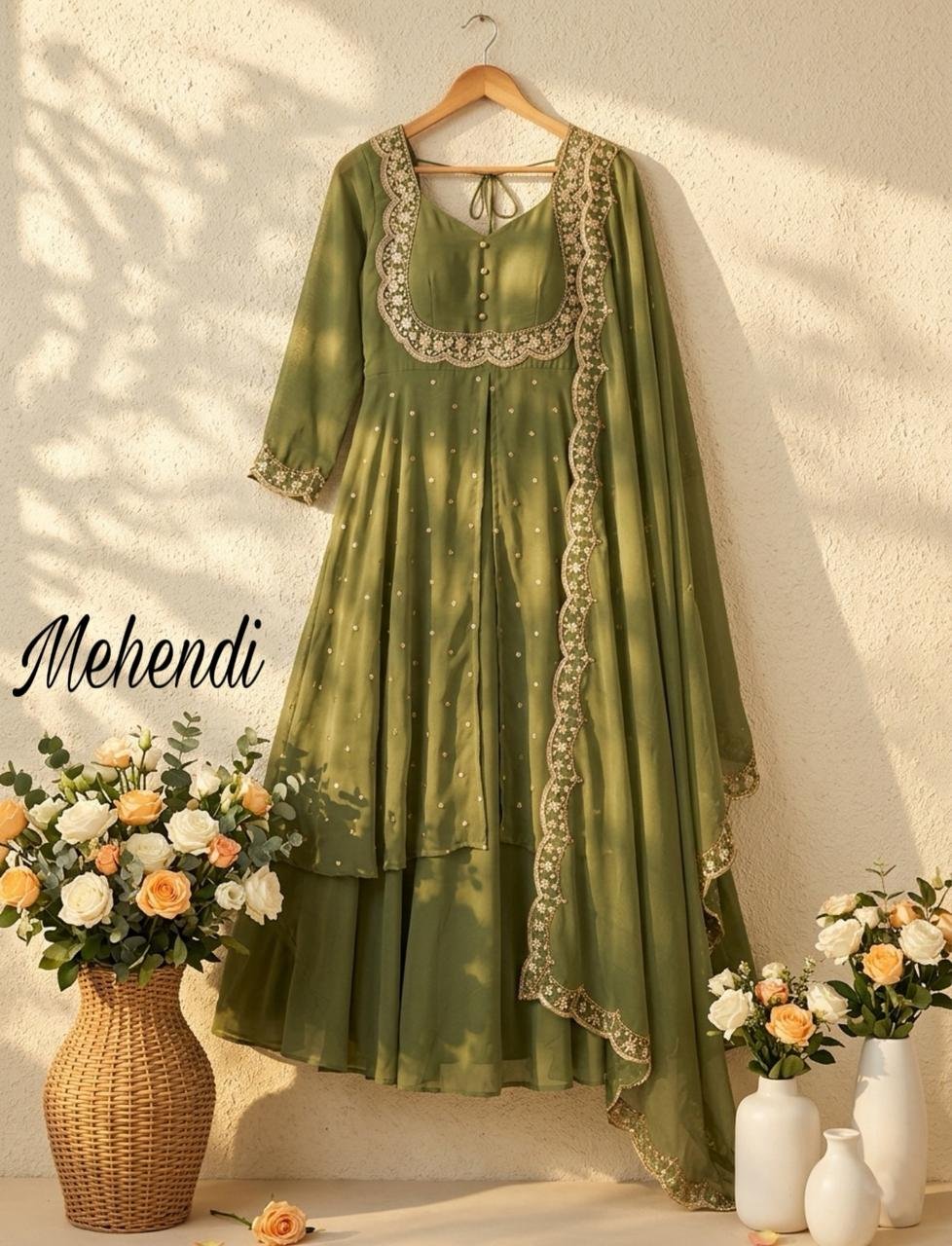 3piece set with sequin embroidery with scalloped dupatta borders - Image 7