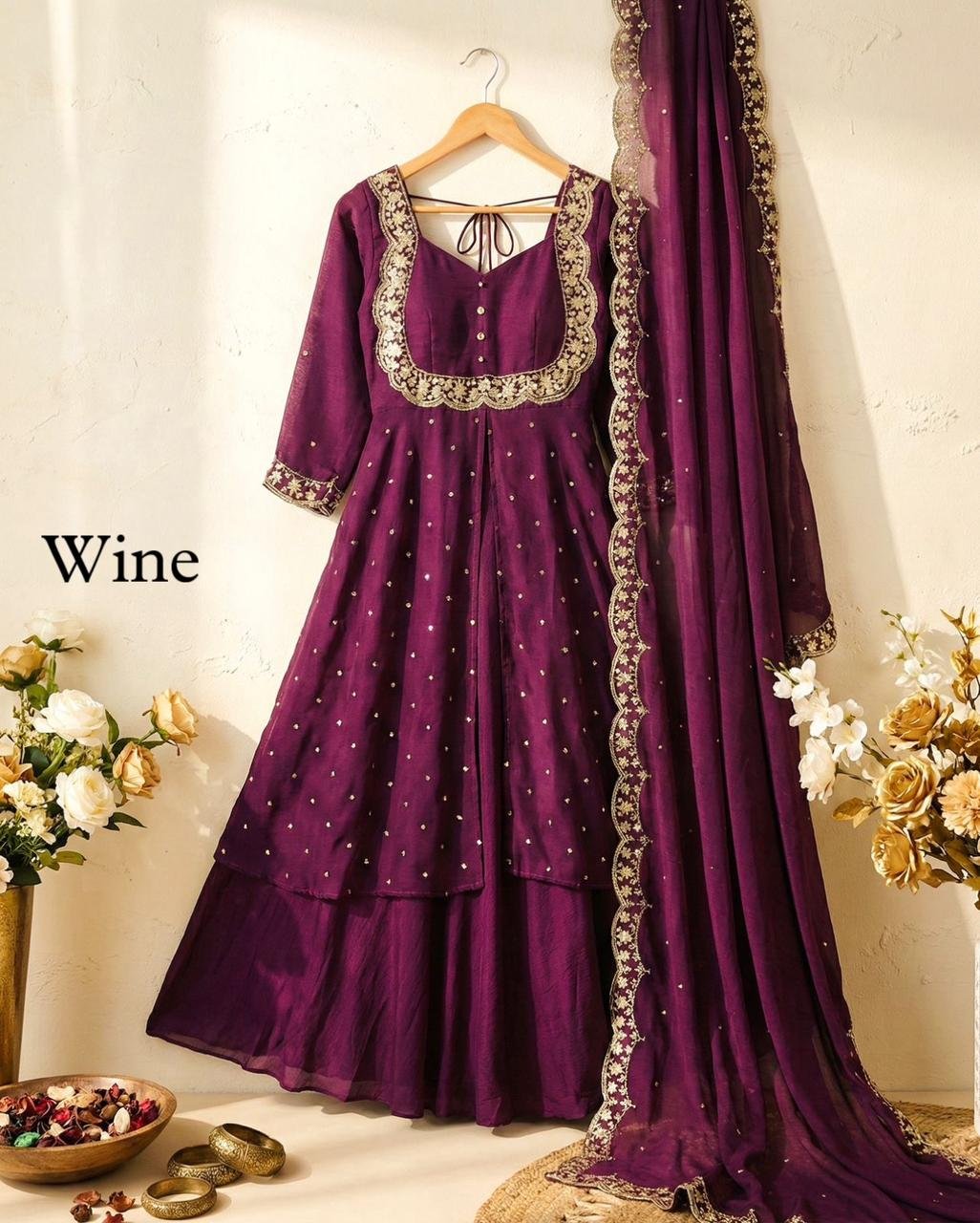 3piece set with sequin embroidery with scalloped dupatta borders